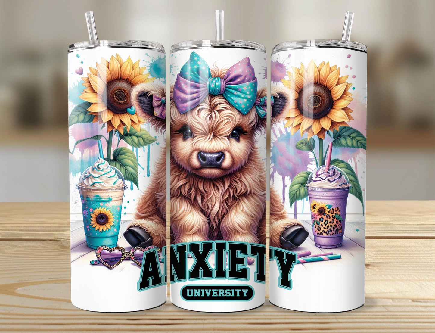 Highland Cow Tumbler | 20oz Anxiety Highland Cow Tumbler | Skinny Tumbler | 20oz Highland Cow Anxiety University | Anxiety Tumbler