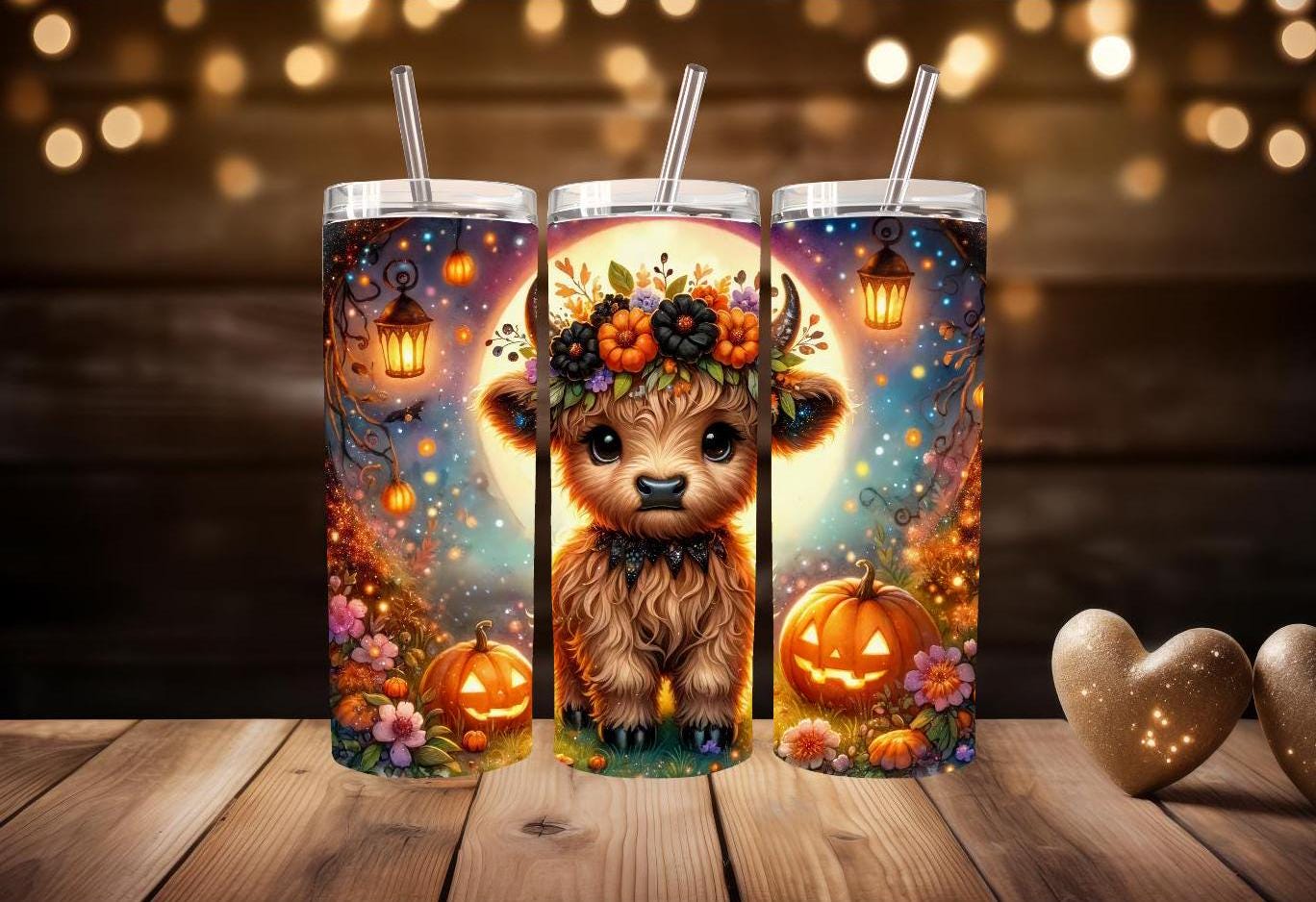 Halloween Highland Cow Tumbler | 20oz Tumbler | Highland Cow with Pumpkin Tumbler | Halloween Tumbler |Halloween Water Bottle