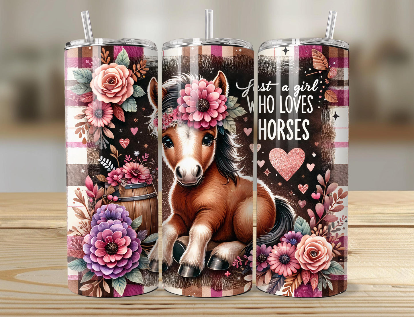 Just A Girl Who Loves Horses Tumbler | 20oz Skinny Tumbler with Handle | Skinny Tumbler | 20oz Horse Tumbler | Tumbler for Girls