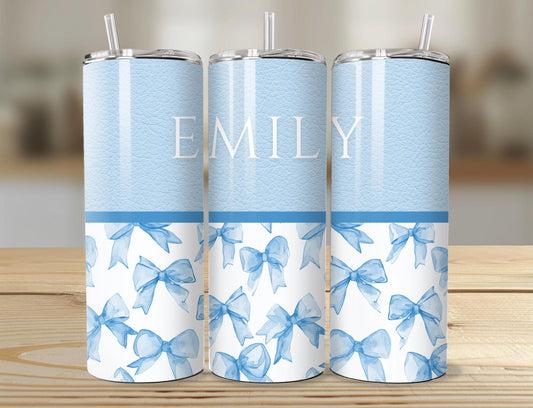 Blue Bows Tumbler | 20oz Light Blue Tumbler | Gifts for Her | Preppy Bow Skinny Tumbler |Girly Tumbler| Custom Blue Bow Tumbler|Personalized