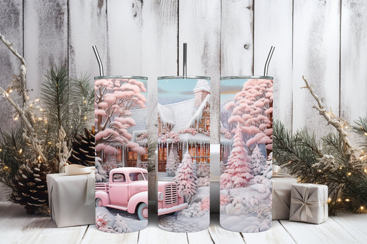 Christmas Pink Truck Tumbler