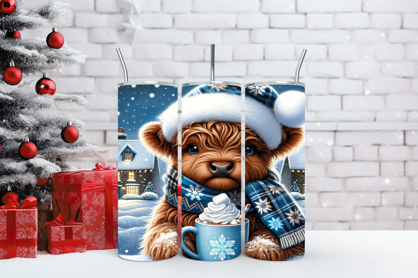 Christmas Highland Cow Tumbler