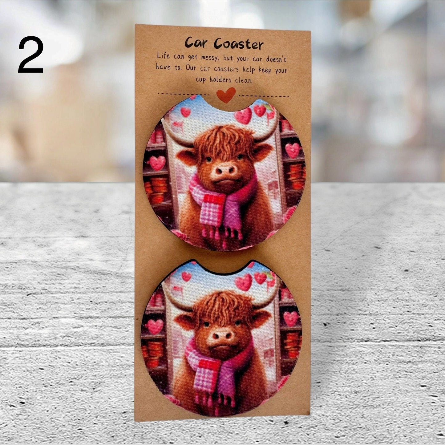 Valentine Highland Cow Car Coaster