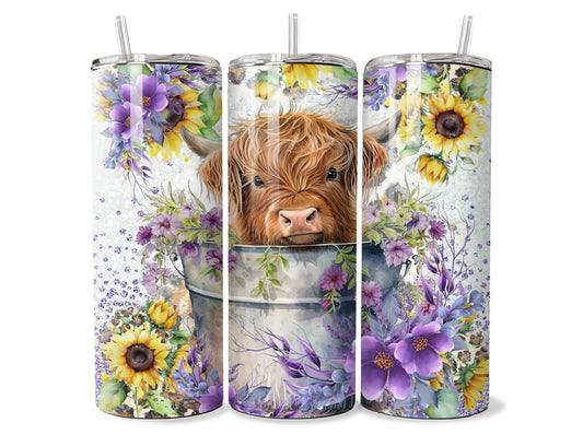 Highland Cow in a Bucket Tumbler