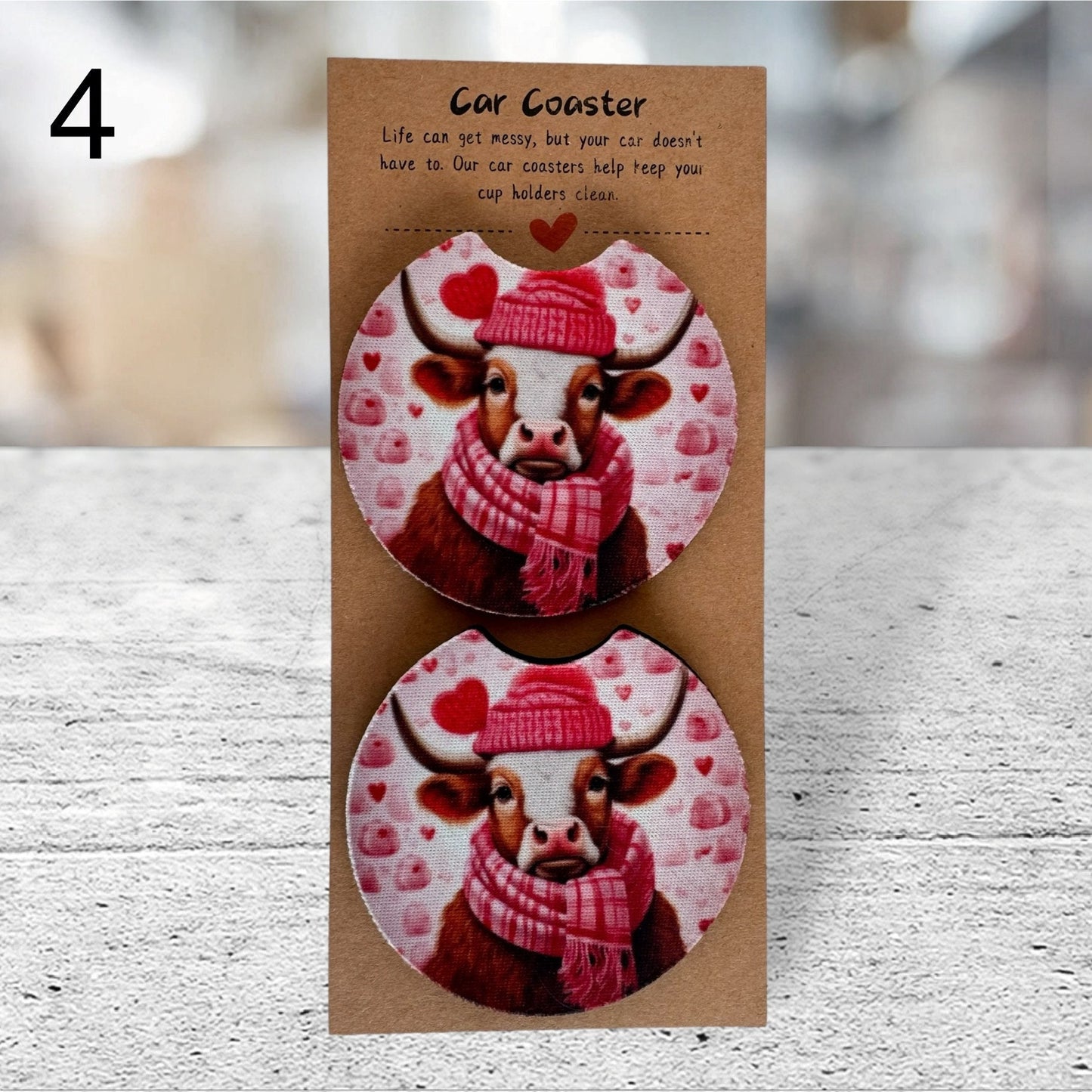 Valentine Highland Cow Car Coaster